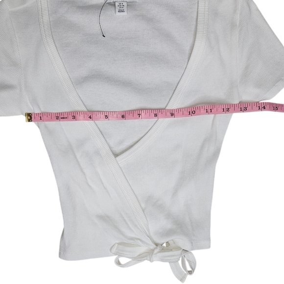 Topshop Short Sleeve Ribbed Ballet Wrap Top, Size 4, White, NWOT - Picture 5 of 7